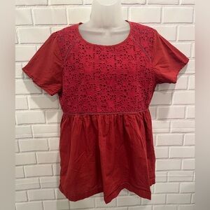 HAYDEN Red Lace Detail short sleeve Women's blouse/size L
